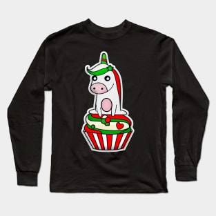 Merry Christmas Unicorn Cupcake Long Sleeve T-Shirt